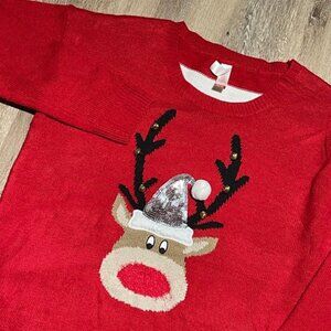 No Boundaries Womens Christmas Reindeer Red White Striped Holiday Sweater XL EUC
